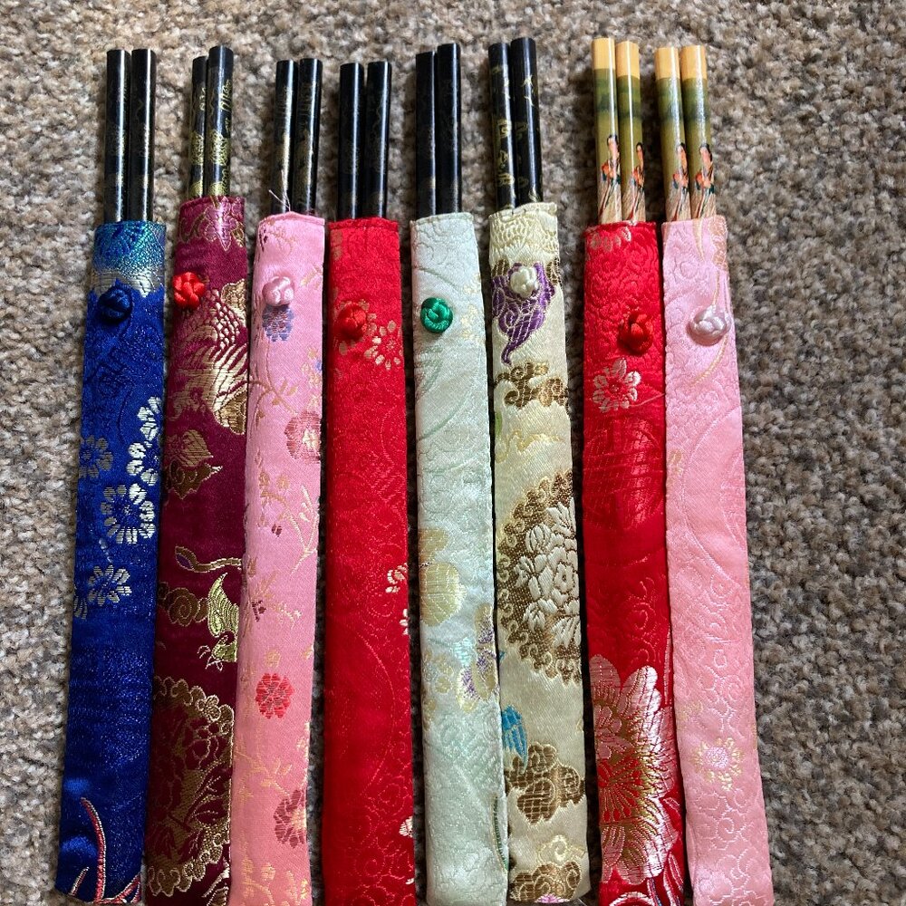 4 PAIRS - NEW Wooden Chop Sticks  with Fabric Cases - You choose which